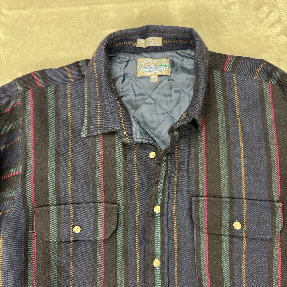 VTG‎ 90s Wool Quilted Shacket Jacket Mens Large Striped Outdoorsman Cabin Core - Picture 4 of 9